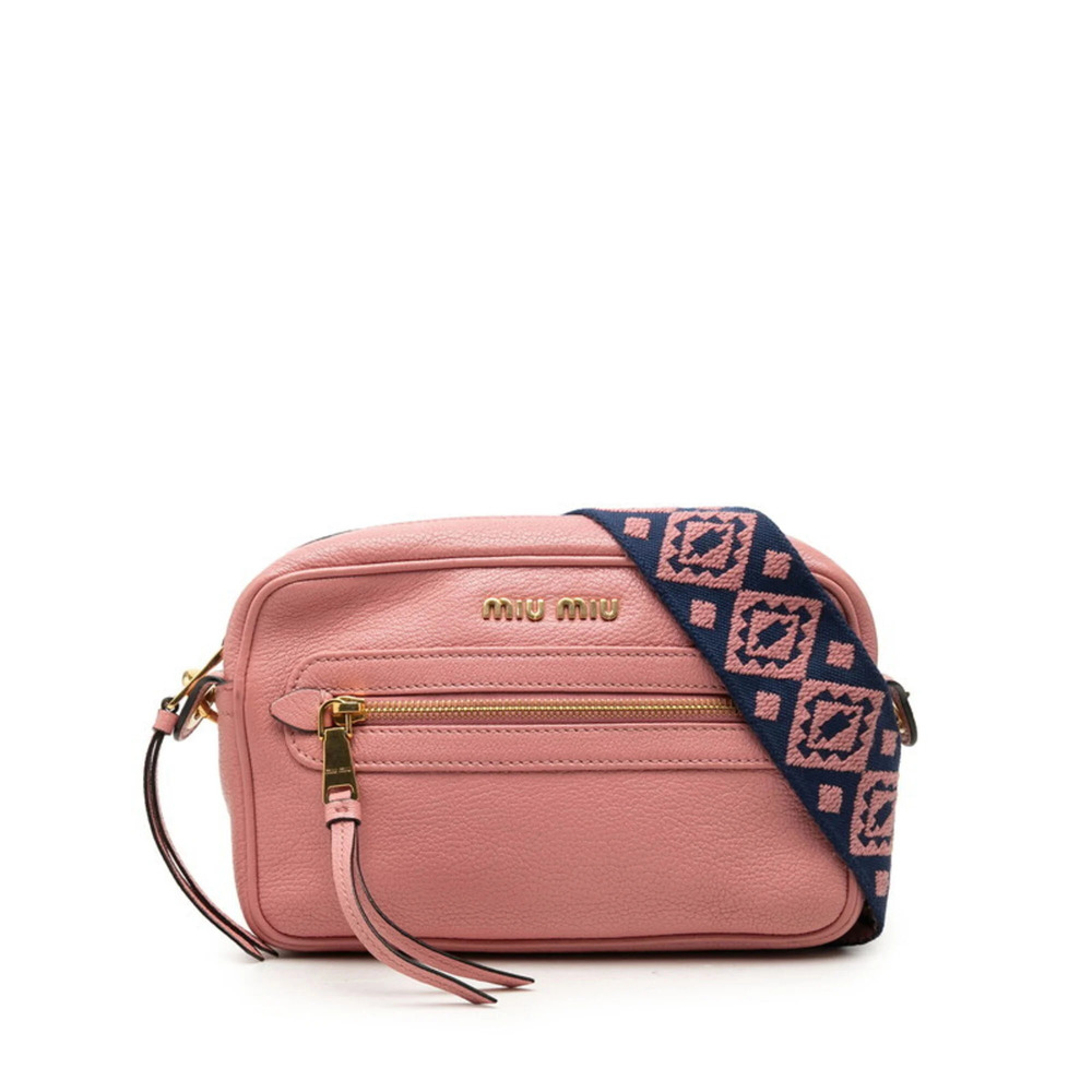 Miu Miu Miu Madras Crossbody Shoulder Bag, Pink Leather, Women's